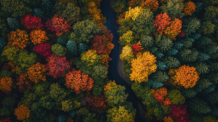A forest with many trees and a river running through it