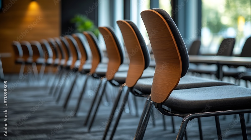 Poster rows of chairs in an empty conference room : generative ai