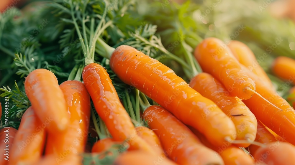 Wall mural carrots close-up juicy texture generative ai