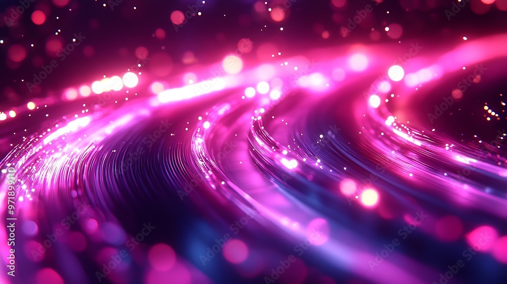 Poster neon magenta background abstract bright black sparkle futuristic neon light tracks in cyberpunk styl