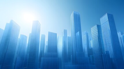 Obraz premium A Low-Angle View of a Blue Glass Skyscraper Cityscape