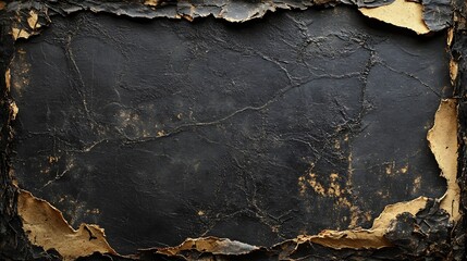 Obraz premium Old Black Empty Aged Vintage Retro Damaged Paper Cardboard Card Rounded Corners Rough Grunge Shabby Scratched Texture Distressed Overlay Surface for Collage and Mixed Media High Qualit : Generative AI