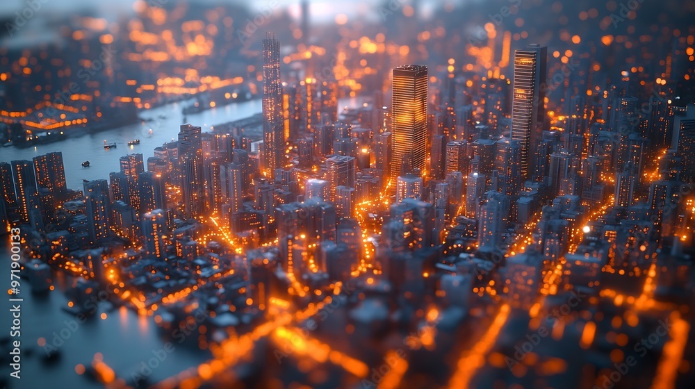 Poster Smart city development conceptModern big data connection technology is the futureTelecommunication and communication network on city : Generative AI