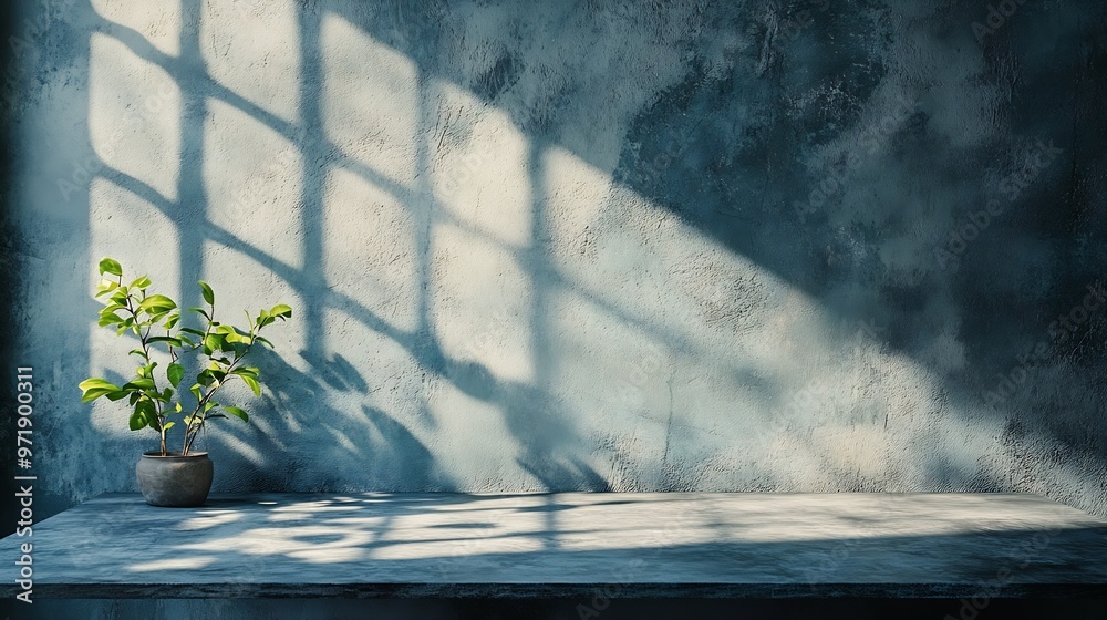 Leinwandbilder empty tabletop with window shadow on concrete wall texture background suitable for product presentat