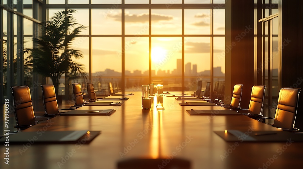 Poster spacious conference room with a beautiful view : generative ai