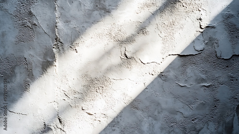 Poster Closeup of a smooth grey plastered wall Prepared surface There is an angle light and shadow Background Blank : Generative AI
