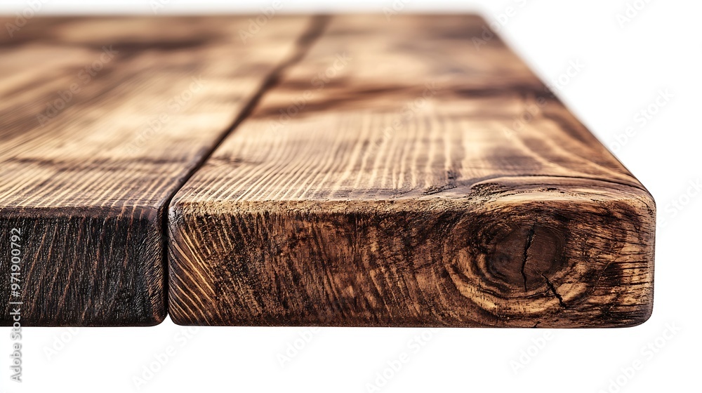 Aufkleber wooden table corner at  foreground used as product displayed isolated on background with clipping path perspective view of wooden table showing edge of table : Generative AI