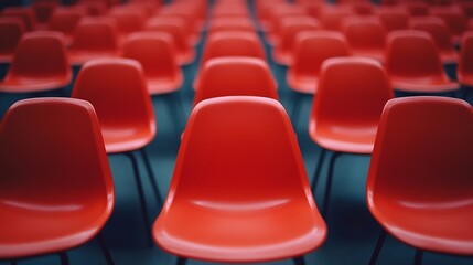 Fototapeta premium Ranges of empty red chairs Closeup shot : Generative AI