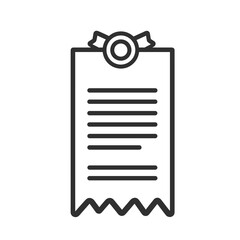 A minimalistic icon showcases a document or receipt adorned with a ribbon, emphasizing organization, clarity, and official documentation in a clean style