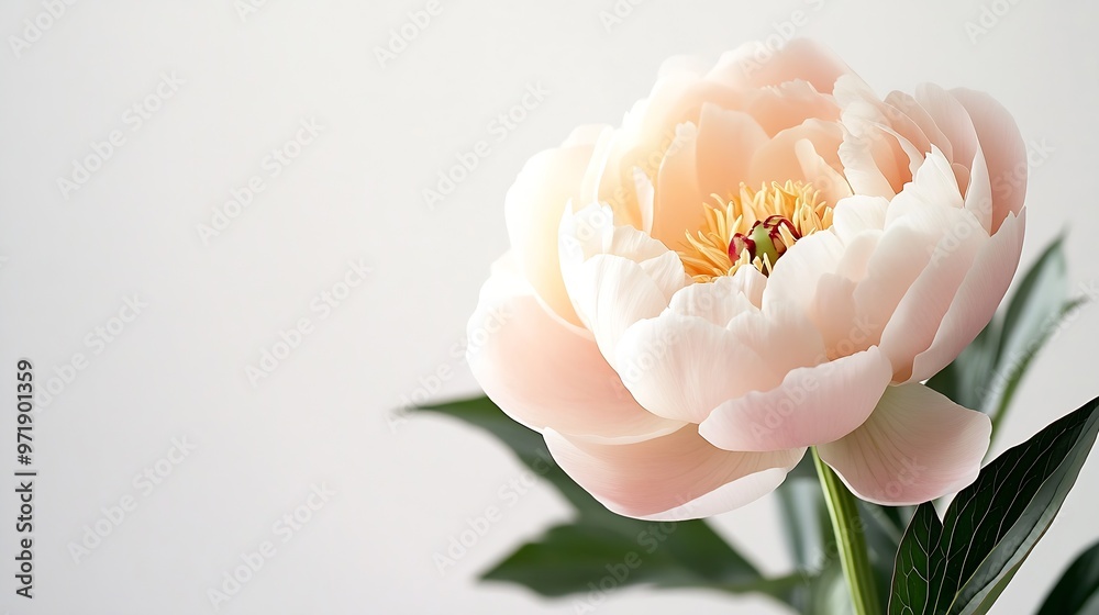 Poster Peony  flower  on a  white isolated background with clipping path Closeup For design Nature : Generative AI