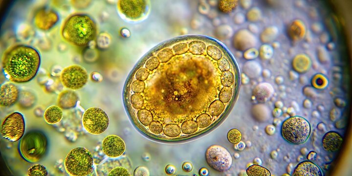 Microscopic view of a urine sample showing a single bubble or gas pocket, indicative of possible urinary tract infection or kidney stone presence in females.