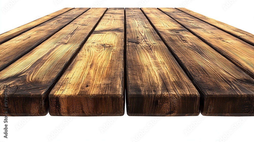 Aufkleber Wooden countertop isolated on white background Empty rustic wood table for montage product display or design key visual layoutwith clipping path : Generative AI