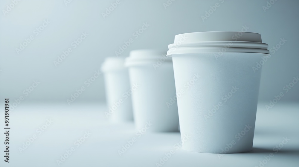 Poster empty coffee cups on the white background : generative ai