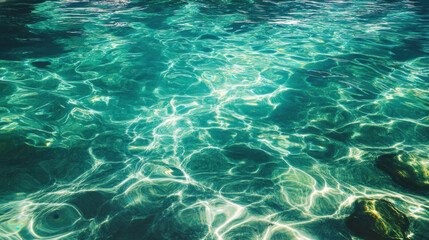 Fototapeta premium serene beauty of tropical sea is captured in this vibrant image, showcasing bright colors and intricate patterns of waters surface. play of light creates mesmerizing effect, inviting viewers to immer