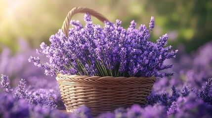 Basket with purple lavender flowers closeup Aromatherapy : Generative AI