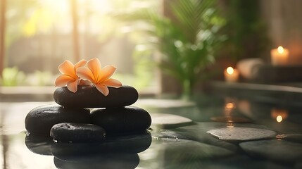 Hot stone massage at spa salon in luxury resort with day light serenity ambient blissful couple customer enjoying spa basalt stone massage glide over body with soothing warmth Quiescen : Generative AI