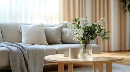 Cozy sofa and coffee table in interior of modern living room : Generative AI