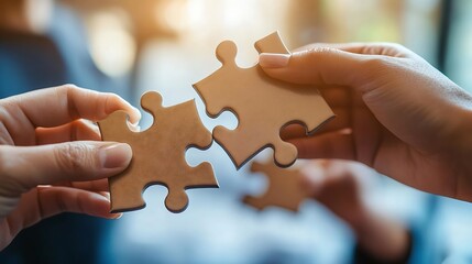 Coworkers hand holding jigsaw puzzle With the cooperation of business people team joins together to campaign Environment Society and Corporate Governance Sustainable corporate social e : Generative AI