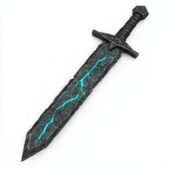 A cursed dagger with glowing dark energy, dark fantasy weapon, 3D render, black metal, isolated on white background