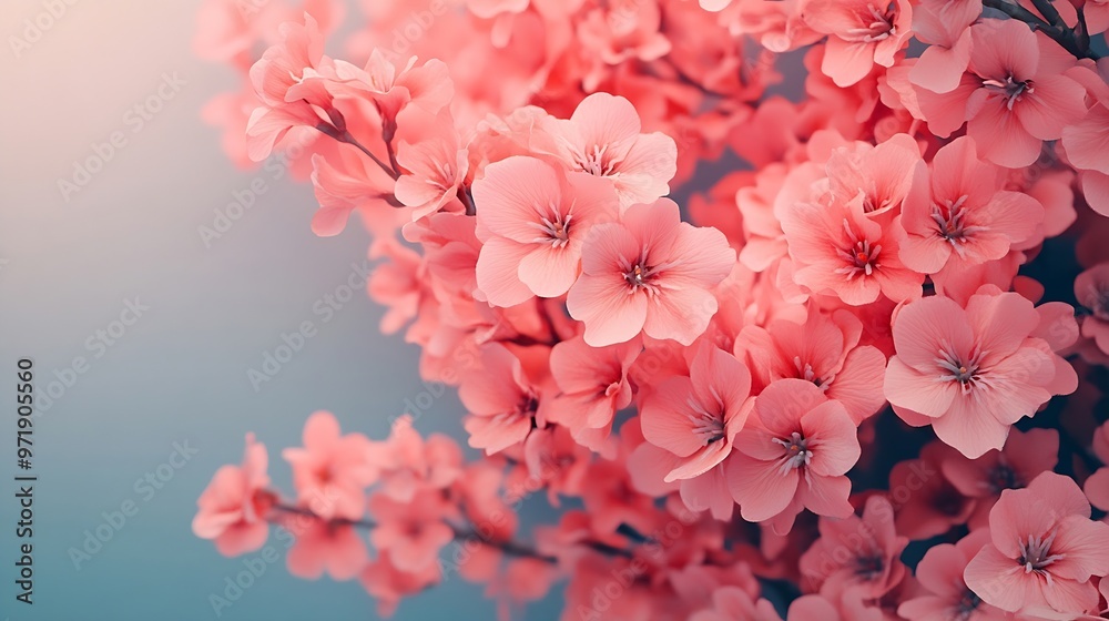 Poster top view image of pink flowers composition over pastel background : generative ai