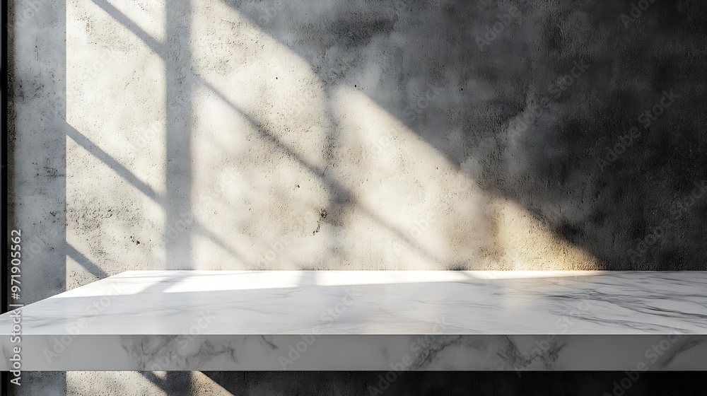 Fototapete minimal white marble table corner with illuminated concrete wall background suitable for product pre