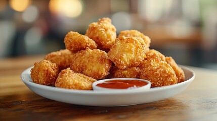 Junk food Crispy golden choclen nuggets with sauce : Generative AI