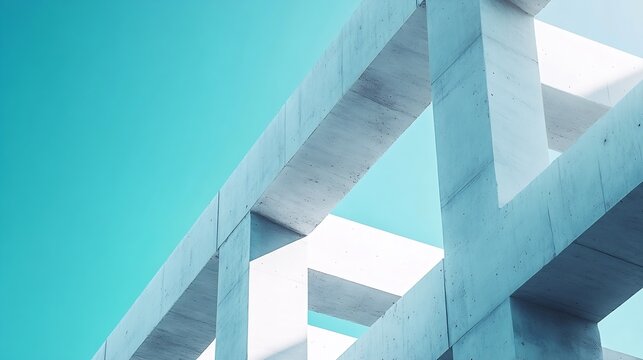 abstract concrete architecture detail Geometric fragment of a modern structure building white beams against a light blue sky minimal design contemporay and minimalist photography angul : Generative AI