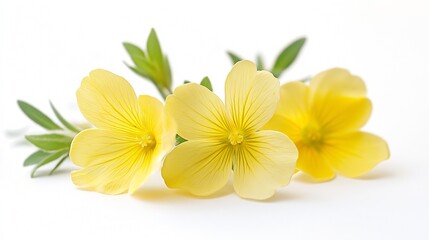 Common evening primrose flowers isolated on white : Generative AI