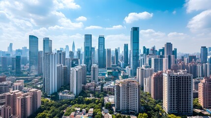 Obraz premium An Aerial View of a Dense Urban Skyline with Modern Glass and Concrete Towers