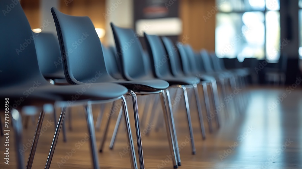 Poster rows of chairs in an empty conference room : generative ai