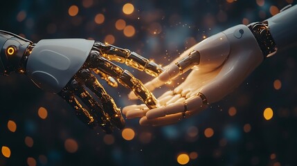 Hands of robot and human holding big data of global network connection Cooperation between people and machine technology concept AI technology development and global robotic science : Generative AI