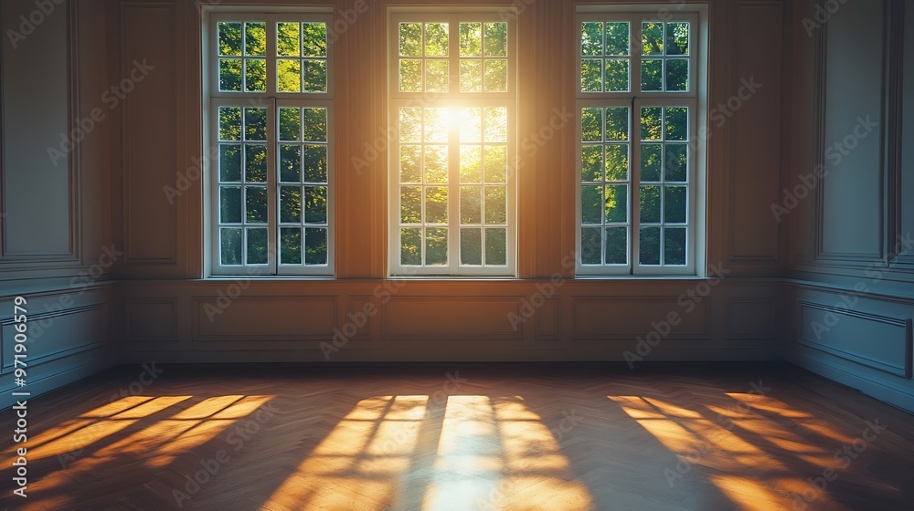 Aufkleber Empty room with window view : Generative AI