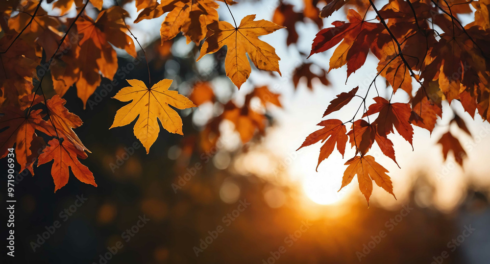 Canvas Prints Glowing autumn sunset leaves abstract background