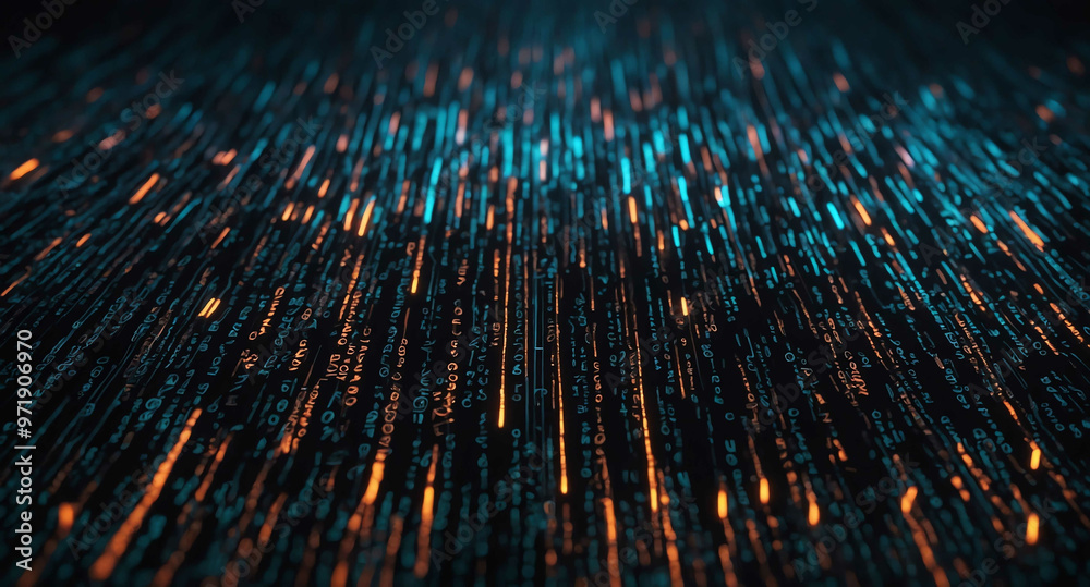 Poster glowing binary code stream abstract background