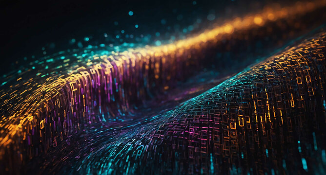Glowing binary code stream abstract background