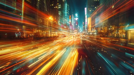 Fototapeta premium Cityscape with Motion Blur and Neon Lights