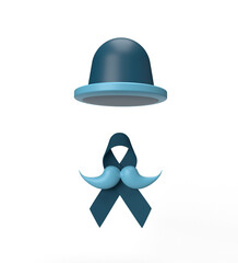 hat moustache ribbon bow blue gradient white isolate dicut background wallpaper beard movember november month prostate support awareness father campaign cancer health disease man male father gentle 