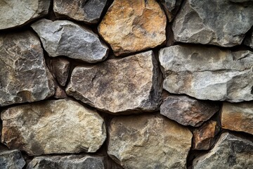 Fototapeta premium Close-up of a Rough Stone Wall with Irregularly Shaped Rocks