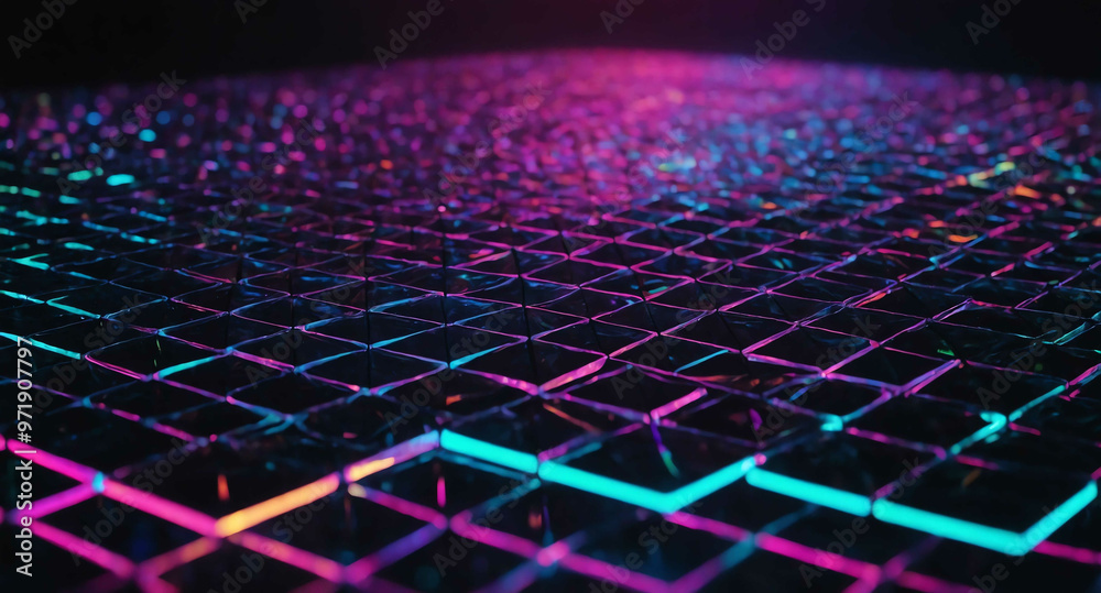 Sticker Glowing holographic tech grid abstract background