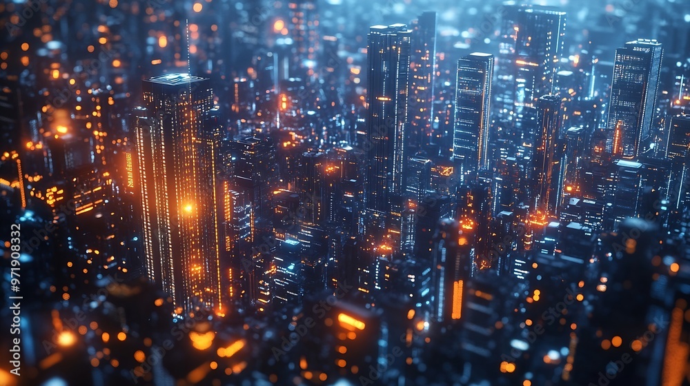 Aufkleber Smart city development conceptModern big data connection technology is the futureTelecommunication and communication network on city : Generative AI
