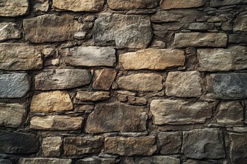 Close-up of a Rugged Stone Wall with Irregularly Shaped Stones