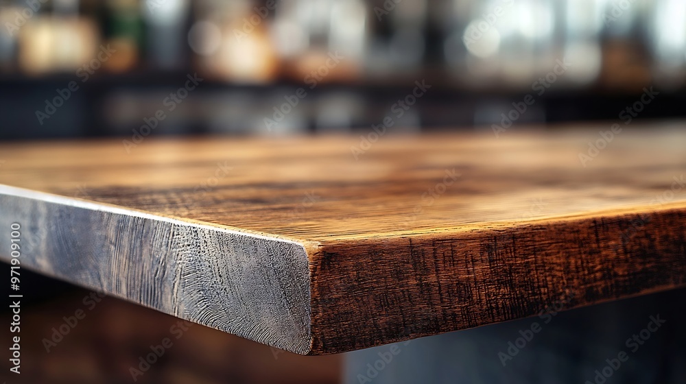 Poster wooden table corner at  foreground used as product displayed isolated on background with clipping path perspective view of wooden table showing edge of table : Generative AI