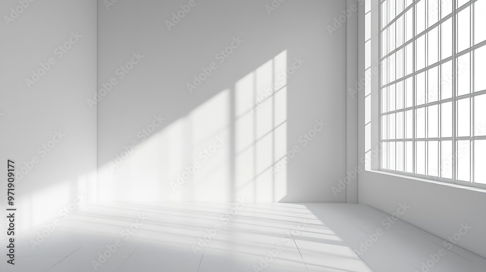 Poster white empty studio room interior design white walls and corner tiled white empty floor background lu