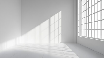 Fototapeta premium White empty studio room interior design white walls and corner tiled white empty floor background luxury empty interior for product desplay : Generative AI