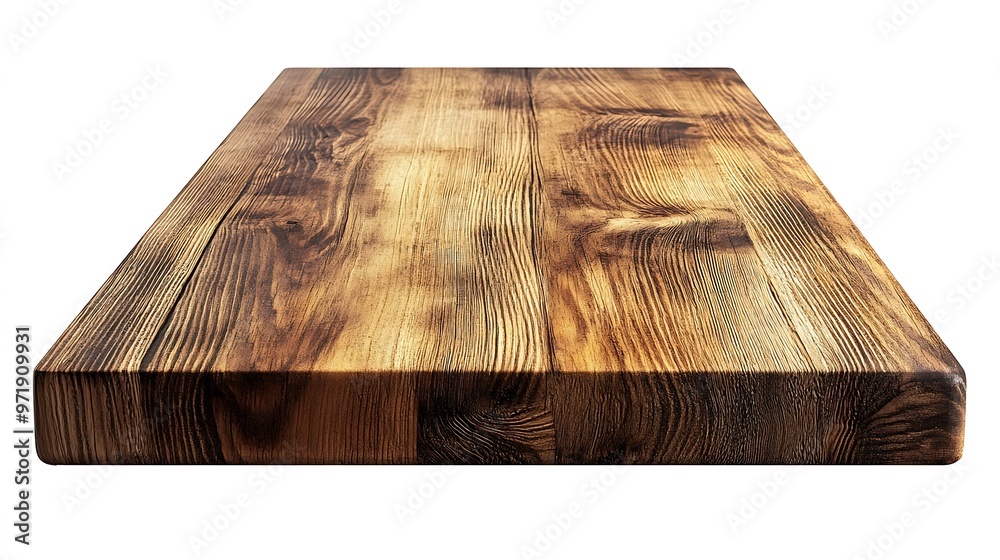 Aufkleber Wooden countertop isolated on white background Empty rustic wood table for montage product display or design key visual layoutwith clipping path : Generative AI