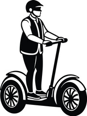 Silhouette of Driving a Segway - Vector illustration Icon on black and white.