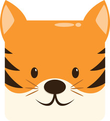 Adorable square tiger cub face with a sweet smile on white background