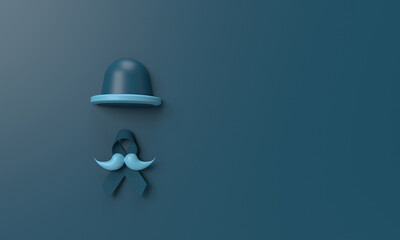 hat moustache ribbon bow blue gradient color male man gentle copy space movember november month...