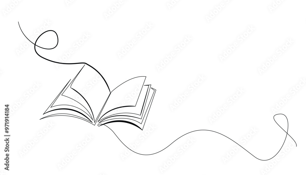 Fototapete line art drawing open book.simple one line drawing of open book.single line vector illustration of e