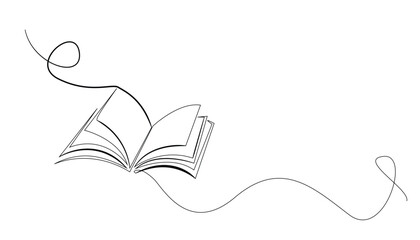 line art drawing open book.simple one line drawing of open book.single line vector illustration of education icon.isolated white background